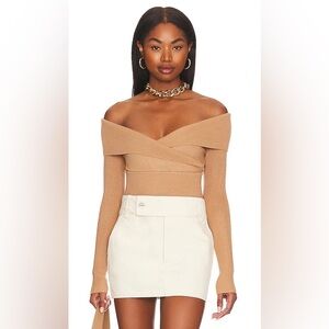 L’Academie Revolve Tan Caramel Off-Shoulder Sweater Top